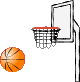Animierter oranger Basketball der immer wieder in den Basketballkorb fliegt