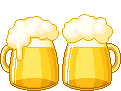 Animation 2 volle Bierkrüge stoßen an und das Bier perlt