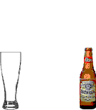 Animation Bierflasche füllt Bierglas das dann geleert wird
