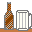 Animation braune Bierflasche füllt Bierkrug auf und Krug wird geleert