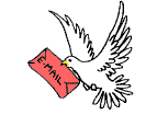 Animation fliegende Taube mit rotem Brief mit E-Mail im Schnabel