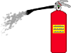 Animation roter Feuerlöscher löscht mit Pulver nach links