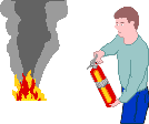 Animation Mann löscht Feuer das sich wieder entfacht