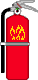 Animation roter Feuerlöscher mit gelben flackernden Flammen als Aufdruck
