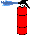 Animation roter Feuerlöscher spritzt Wasser nach links