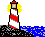 GIF-Animation Leuchtturm im Pixel-Style