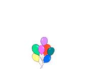 Animation 7 bunte Luftballons zusammengebunden und fliegen dann los