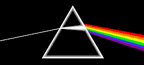 Animation Pink Floyd Dark Side regenbogenfarbiger Farbstrahl hinter Prisma wechselt die Farben hin und her