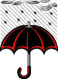 Animation großer geöffneter rot schwarzer Regenschirm im Regen