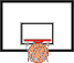 Basketball im Basketballkorb mit eckigem Basketballbrett