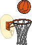 Basketball über Basketballkorb mit rundem Basketballbrett