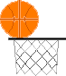 oranger Basketball liegt auf Rand vom Basketballkorb
