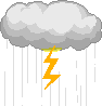 oranger Blitz unter Regenwolke