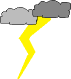 gelber Blitz unter 2 grauen zusammengestoßenen Wolken