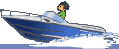 Motorboot Sportboot Rumpf blau in voller Fahrt
