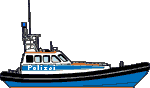 Polizeiboot blauer Rumpf