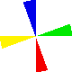 4 windmühlenartige bunte Farbflügel