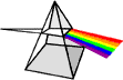Prisma mit austretendem Lichtstrahl im Regenbogeneffekt