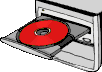 rote CD liegt in CD-Laufwerk