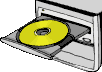 gelbgoldene CD liegt in CD-Laufwerk