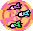 3 bunte Dartpfeile in bunter Dartscheibe
