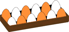 6 weiße und 6 braune Eier im eckigen Korb
