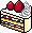 Ein Stück Erdbeersahnetorte mit 2 kleinen Erdbeeren