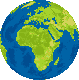 Erdkugel grüne Landmasse blaue Wasserfläche mit Europa und Afrika