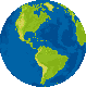 Erdkugel grüne Landmasse blaue Wasserfläche mit Nord- und Südamerika