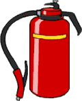 roter stehender Feuerlöscher mit gelber Markierung und Griff und Schlauch