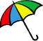 geöffneter bunter schräg stehender Regenschirm